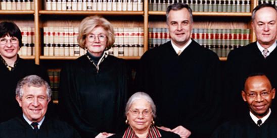 Supreme Court 2000 - (Front) Gary S. Stein, Chief Justice Deborah T. Poritz, James H. Coleman Jr. (Back) Jaynee LaVecchia, Virginia Long, Peter Verniero, James R. Zazzali