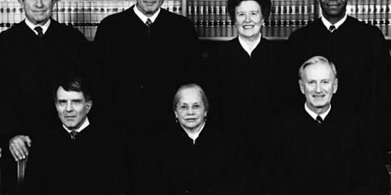 Supreme Court 1982 - (Front)Alan B. Handler, Chief Justice Deborah Poritz, Stewart G. Pollock (Back)Gary S. Stein, Daniel J. O’Hern, Marie L. Garibaldi, James H. Coleman Jr