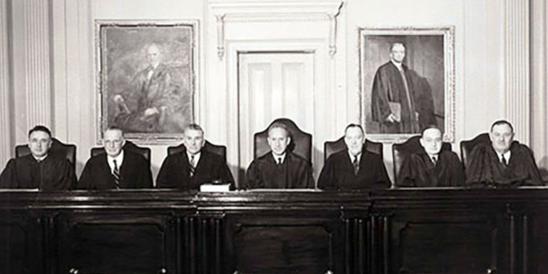 Supreme Court year-1963 (Left to Right)C. Thomas Schettino, Haydn Proctor, Nathan L. Jacobs, Chief Justice Joseph Weintraub, John J. Francis, Frederick W. Hall, Vincent S. Haneman